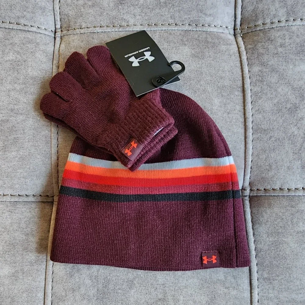 NWT Under Armour Boys' Beanie and Glove Combo Set